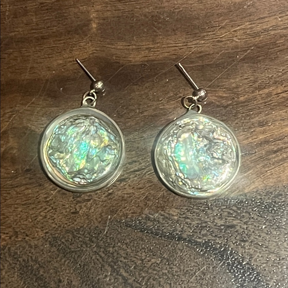 Vintage Abalone Shell Round Earrings Alpaca Mexico